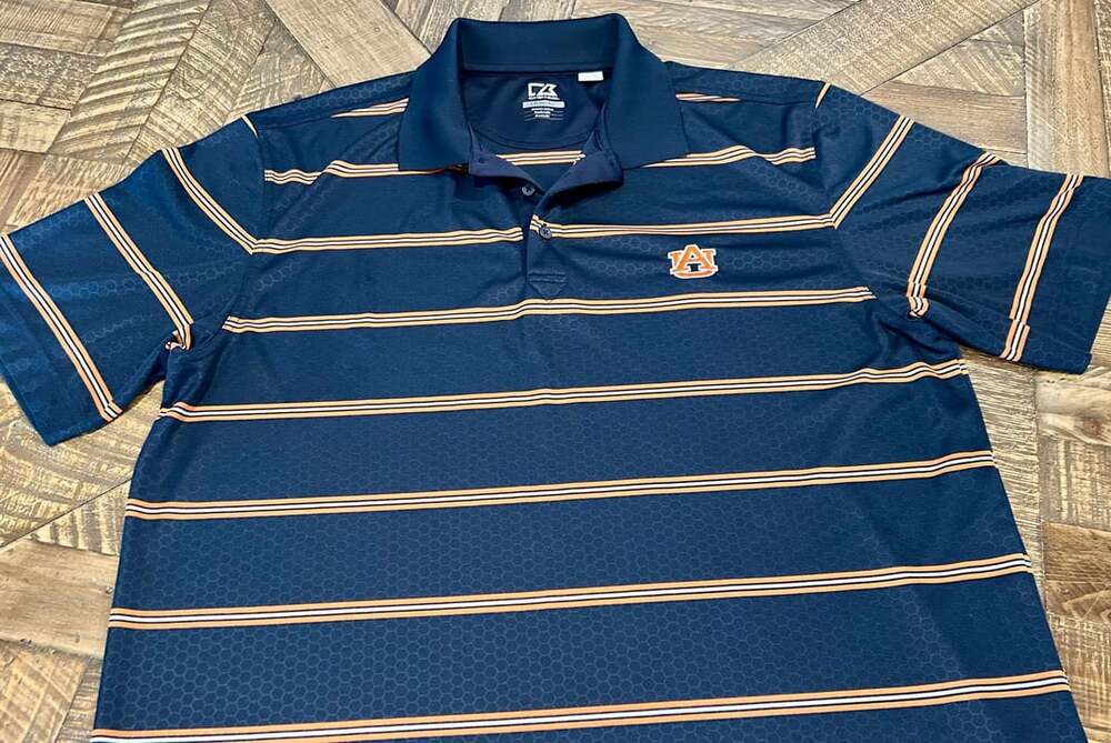 Cutter & Buck Auburn Tigers Polo Size XL Blue Stripe DryTec Shirt